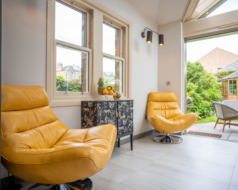 Living area in a full home renovation.